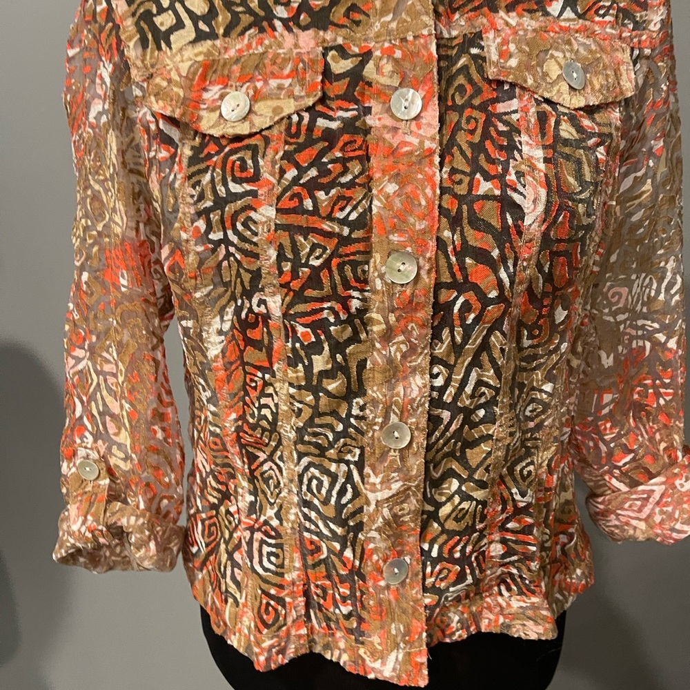 Ruby Rd Mesh Jacket Blouse Multicolor Orange - image 2
